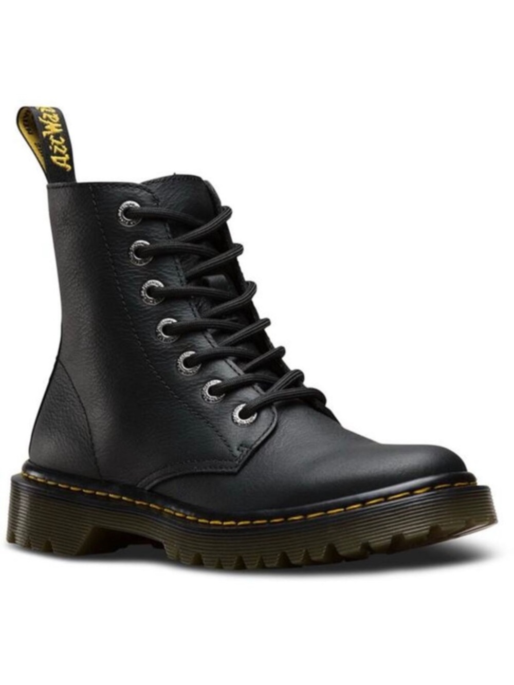Dr. Martens Luana Black Leather Air Wair Combat 7‎ Eyelet Lace Up Boots
